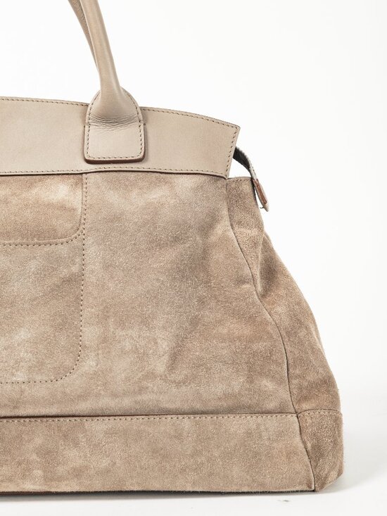 Brunello Cucinelli Taupe Suede Leather-Trim Handbag - Picture 7 of 11